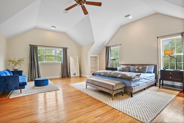 Bedroom, Interior, Recessed Lighting, Wood Texture Flooring
