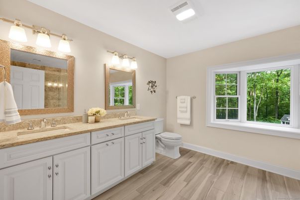 Bathroom, Dual Sink Vanities, Interior, Wood Texture Flooring