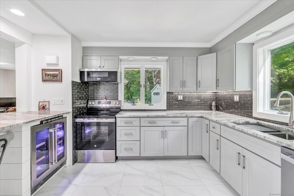 Interior, Kitchen, Marble, Recessed Lighting, Stainless Steel Appliances