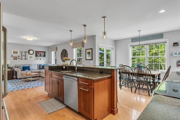 Dining room, Interior, Kitchen, Living room, Pendant Lights, Recessed Lighting, Wood Texture Flooring