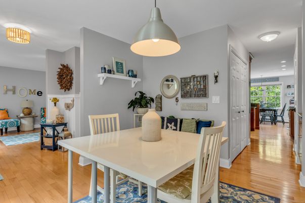 Dining room, Interior, Recessed Lighting, Wood Texture Flooring