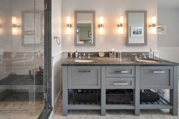 Bathroom, Dual Sink Vanities, Glass Shower, Interior