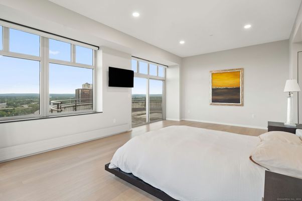 Bedroom, Interior, Recessed Lighting, Water, Wood Texture Flooring