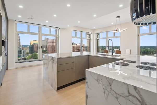 Interior, Kitchen, Pendant Lights, Recessed Lighting, Water, Wood Texture Flooring