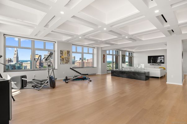 Fitness Equipment, Interior, Recessed Lighting, Wood Texture Flooring