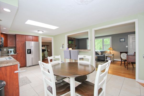 Dining room, Interior, Kitchen, Living room, Recessed Lighting, Wood Texture Flooring