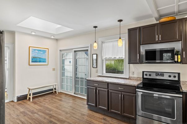 Interior, Kitchen, Pendant Lights, Recessed Lighting, Wood Texture Flooring