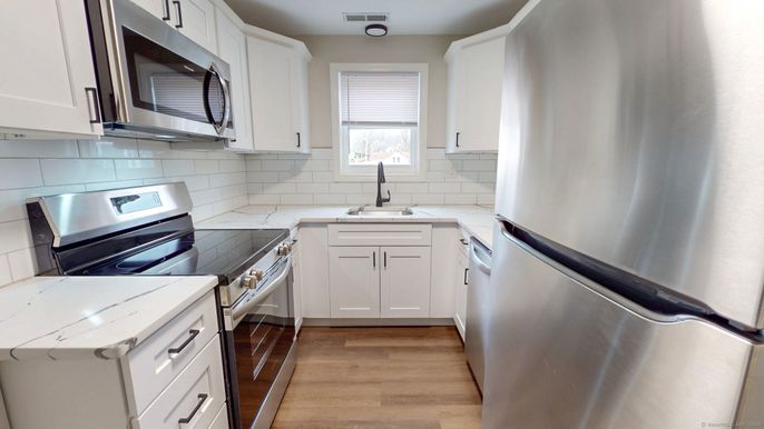 Interior, Kitchen, Stainless Steel Appliances, Wood Texture Flooring