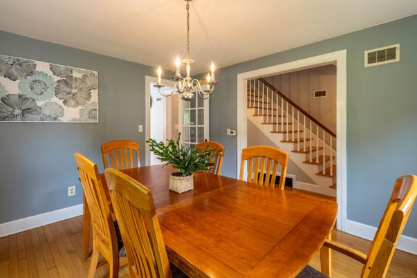 Chandelier, Dining room, Interior, Wood Texture Flooring