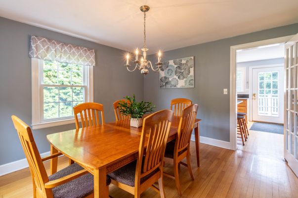 Chandelier, Dining room, Interior, Wood Texture Flooring