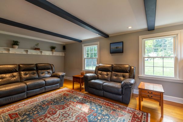 Interior, Living room, Recessed Lighting, Wooden Beams, Wood Texture Flooring
