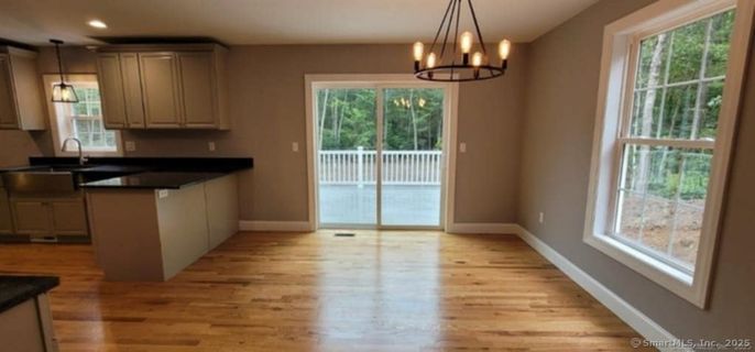 Chandelier, Interior, Kitchen, Pendant Lights, Recessed Lighting, Wood Texture Flooring