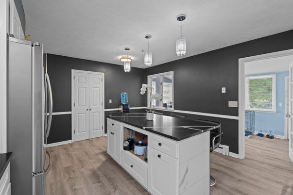 Interior, Kitchen, Pendant Lights, Wood Texture Flooring