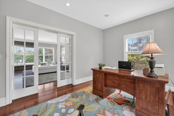 Home Office, Interior, Recessed Lighting, Wood Texture Flooring