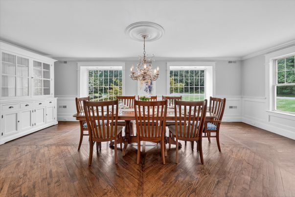 Chandelier, Dining room, Interior, Wood Texture Flooring