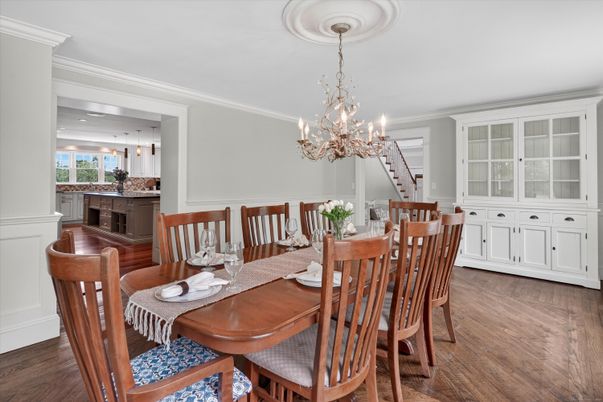 Chandelier, Dining room, Interior, Kitchen, Pendant Lights, Wood Texture Flooring
