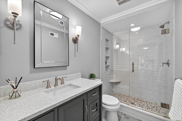 Bathroom, Glass Shower, Interior, Recessed Lighting