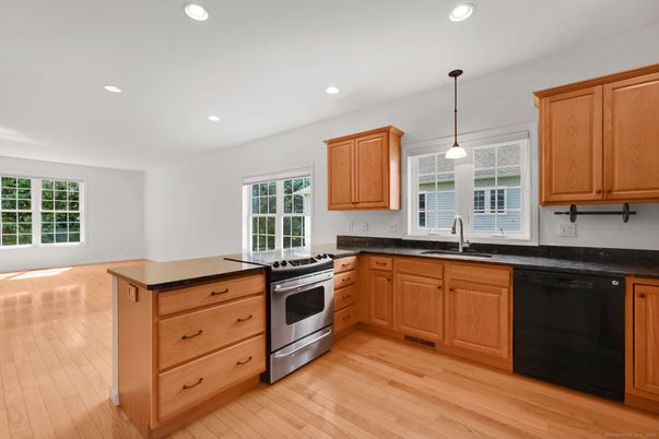 Interior, Kitchen, Pendant Lights, Recessed Lighting, Wood Texture Flooring