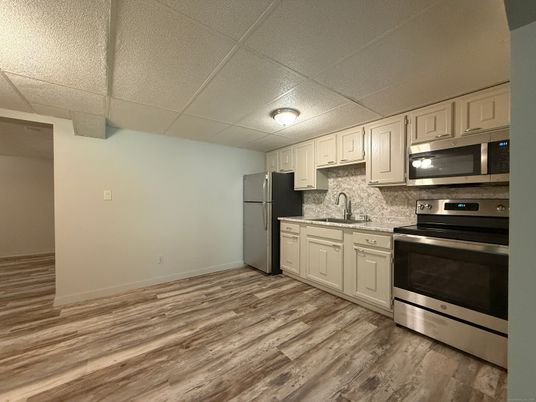 Interior, Kitchen, Stainless Steel Appliances, Wood Texture Flooring
