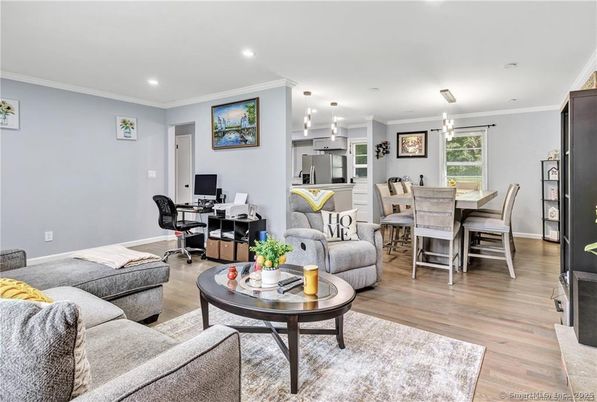 Home Office, Interior, Kitchen, Living room, Pendant Lights, Recessed Lighting, Wood Texture Flooring