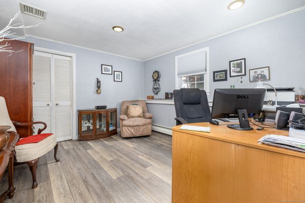 Home Office, Interior, Recessed Lighting, Wood Texture Flooring
