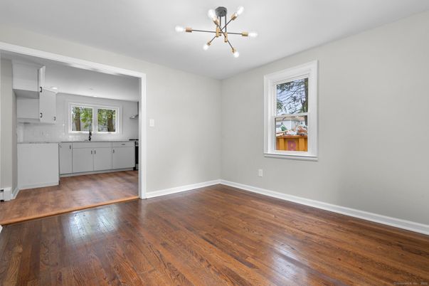 Empty room, Interior, Kitchen, Pendant Lights, Wood Texture Flooring