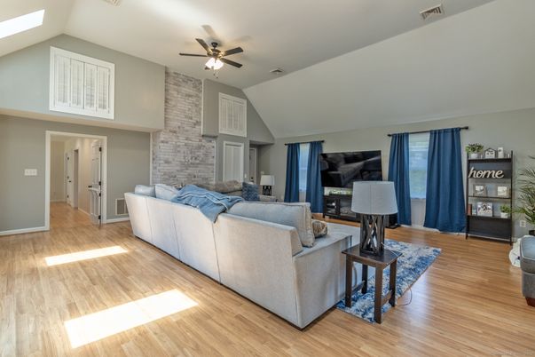 Interior, Living room, Stone Walls, Wood Texture Flooring