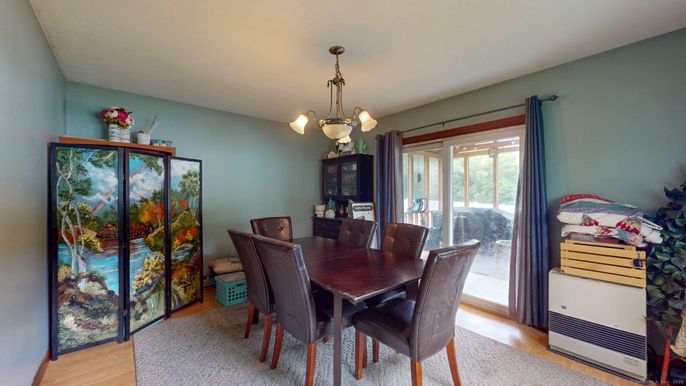 Dining room, Interior, Pendant Lights, Wood Texture Flooring