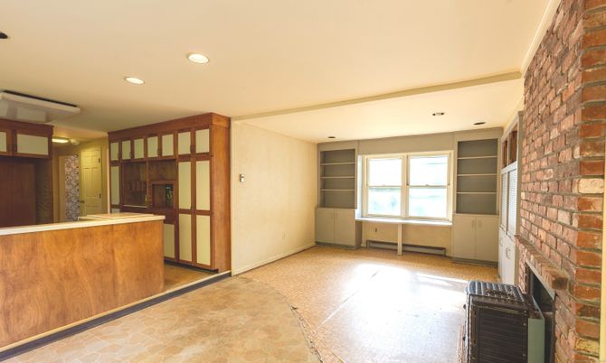 Empty room, Fireplace, Interior, Recessed Lighting