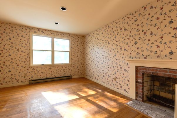 Empty room, Fireplace, Interior, Recessed Lighting, Wood Texture Flooring