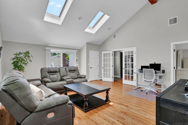 Glass Ceilings, Home Office, Interior, Living room, Wood Texture Flooring