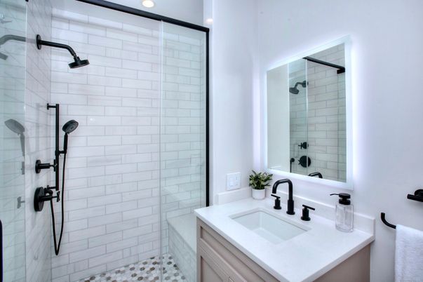 Bathroom, Glass Shower, Interior, Recessed Lighting