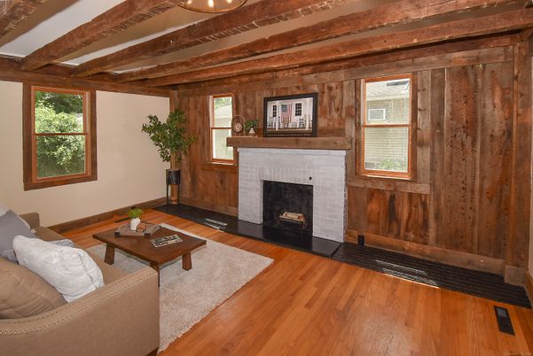 Fireplace, Interior, Living room, Wooden Beams, Wood Texture Flooring, Wooden Walls