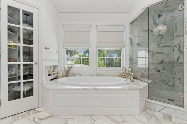 Bathroom, Glass Shower, Interior, Marble, Marble Walls