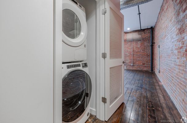 Interior, Stone Walls, Utility Closets, Washer, Wood Texture Flooring