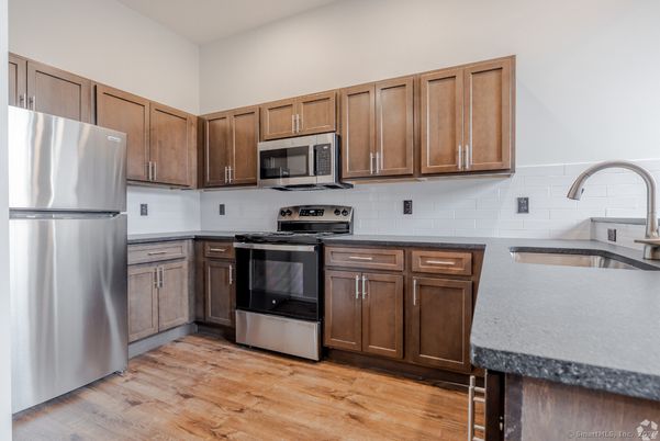 Interior, Kitchen, Stainless Steel Appliances, Wood Texture Flooring