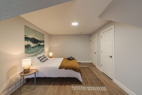 Bedroom, Interior, Recessed Lighting, Wood Texture Flooring