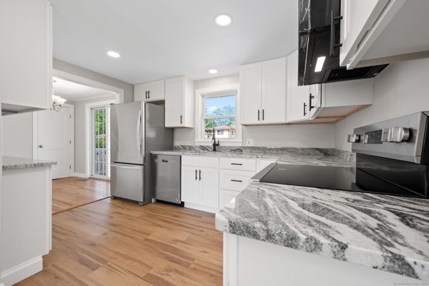Interior, Kitchen, Recessed Lighting, Wood Texture Flooring