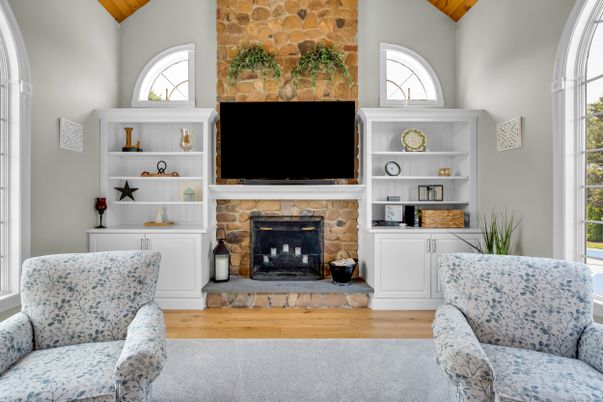 Fireplace, Interior, Stone Walls, Wooden Beams, Wood Texture Flooring
