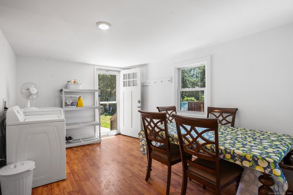 Dining room, Interior, Recessed Lighting, Wood Texture Flooring