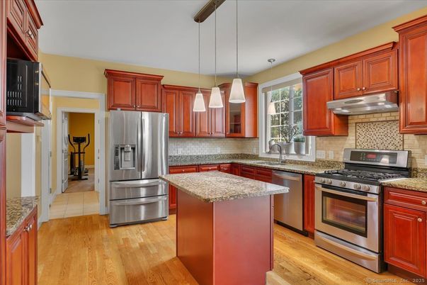 Interior, Kitchen, Pendant Lights, Stainless Steel Appliances, Wood Texture Flooring
