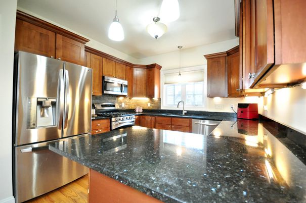 Interior, Kitchen, Pendant Lights, Stainless Steel Appliances, Wood Texture Flooring