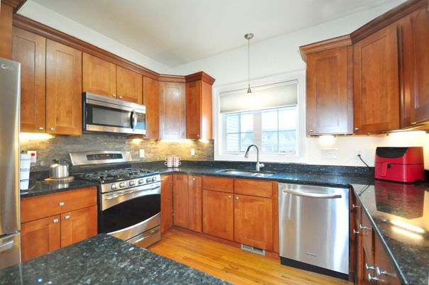 Interior, Kitchen, Pendant Lights, Stainless Steel Appliances, Wood Texture Flooring