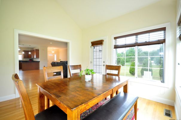 Dining room, Interior, Pendant Lights, Recessed Lighting, Wood Texture Flooring