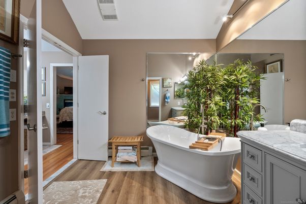 Bathroom, Free Standing Baths, Interior, Wood Texture Flooring