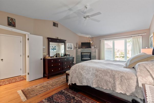 Bedroom, Fireplace, Interior, Wood Texture Flooring