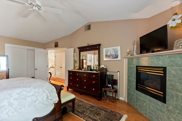 Bedroom, Fireplace, Interior, Wood Texture Flooring