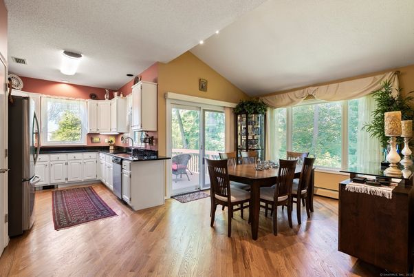 Dining room, Interior, Kitchen, Recessed Lighting, Wood Texture Flooring