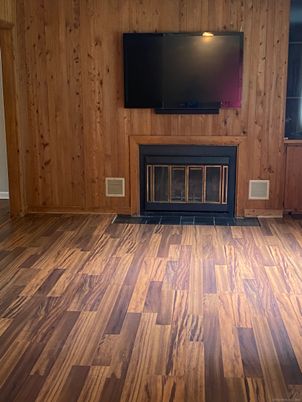 Empty room, Fireplace, Interior, Wood Texture Flooring, Wooden Walls