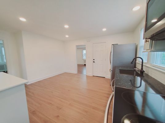 Interior, Kitchen, Recessed Lighting, Wood Texture Flooring